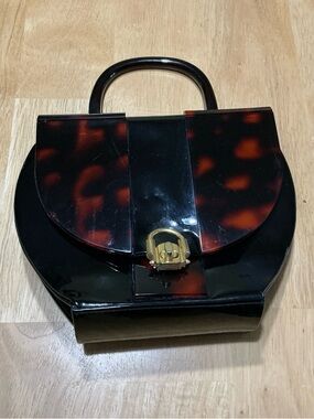 Classic Tortoiseshell-Pattern Black Top-Handle Bag